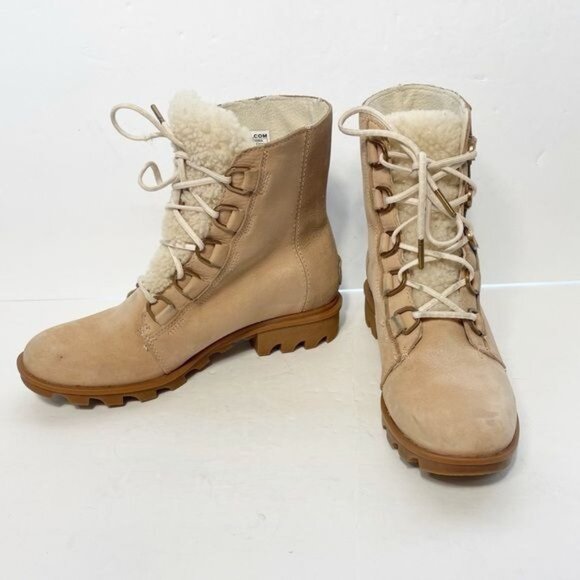 Sorel Phoenix Short Lace Lux Blush Boots Sheepskin Lined Size 8.5 Durable Winter - Picture 3 of 11
